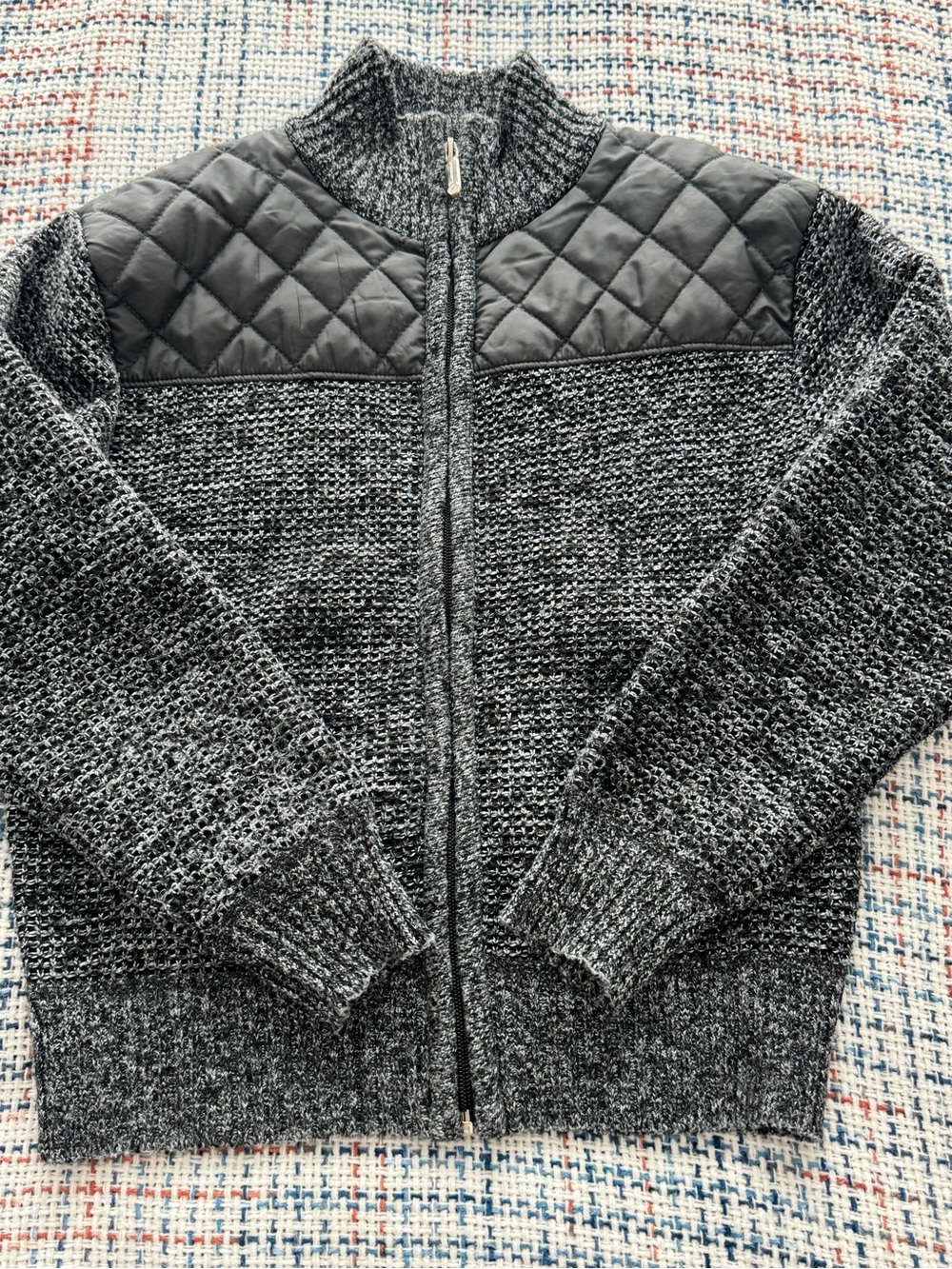 Kid's Charcoal Quilted Yoke Zip-Up Sweater Jacket